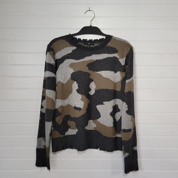 Anthropologie FATE Wool Blend Camo Distressed Crew Neck Sweater Size Small - Picture 1 of 7